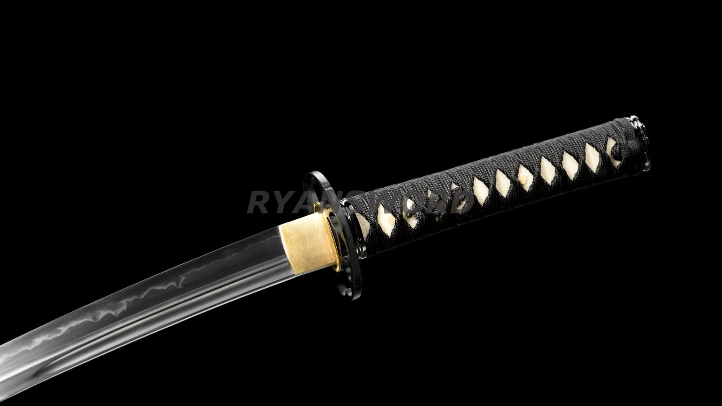 Clay Tempered Wakizashi 1095 Carbon Steel Blade Rayskin Saya full tang sharp