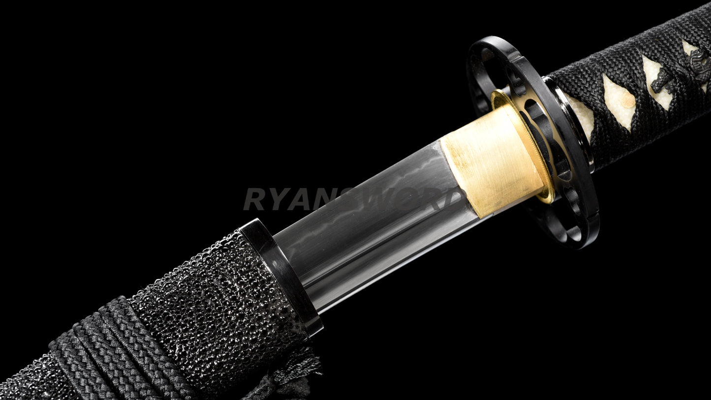 Clay Tempered Wakizashi 1095 Carbon Steel Blade Rayskin Saya full tang sharp