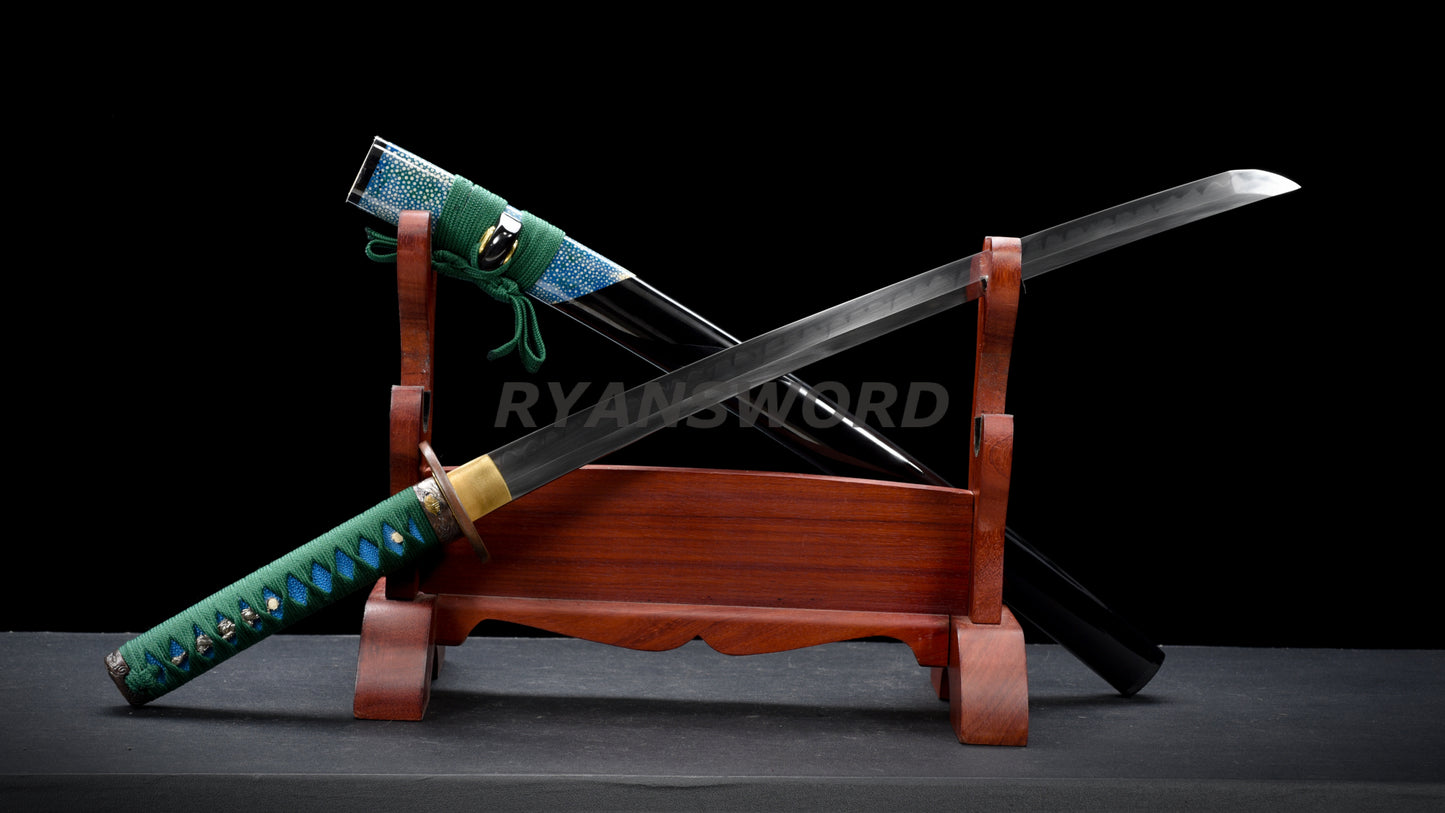 Clay Tempered Wakizashi Japanese Sword 1095 Carbon Steel Blade Copper Tsuba Heavy Cutting