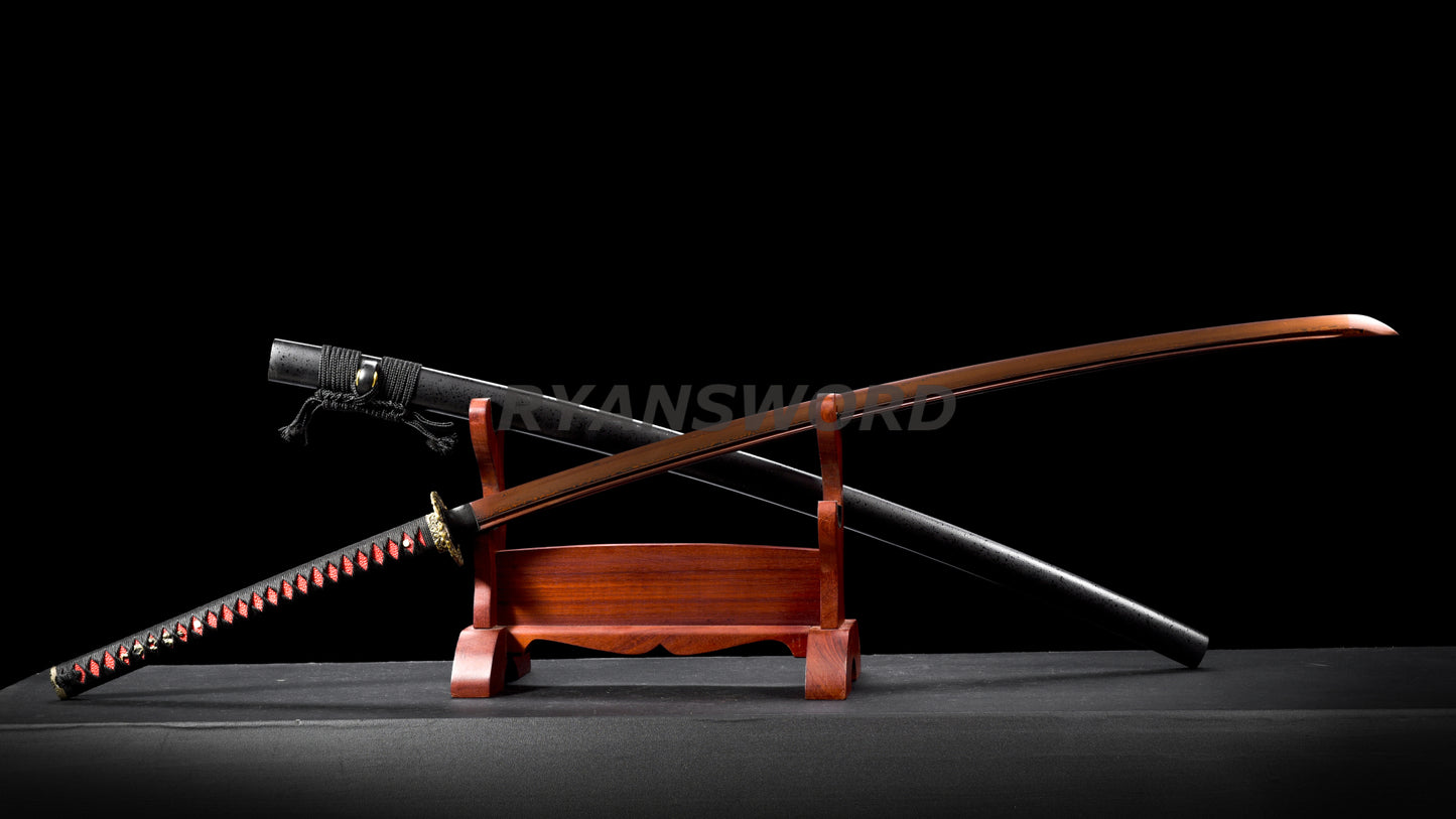 53"Folded Steel Nodachi Japanese Long Sword Reddish Black Blade