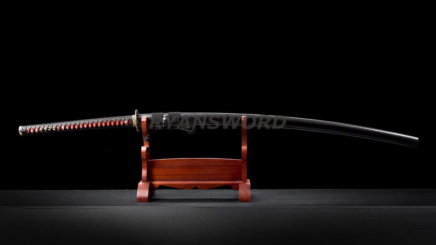 53"Folded Steel Nodachi Japanese Long Sword Reddish Black Blade
