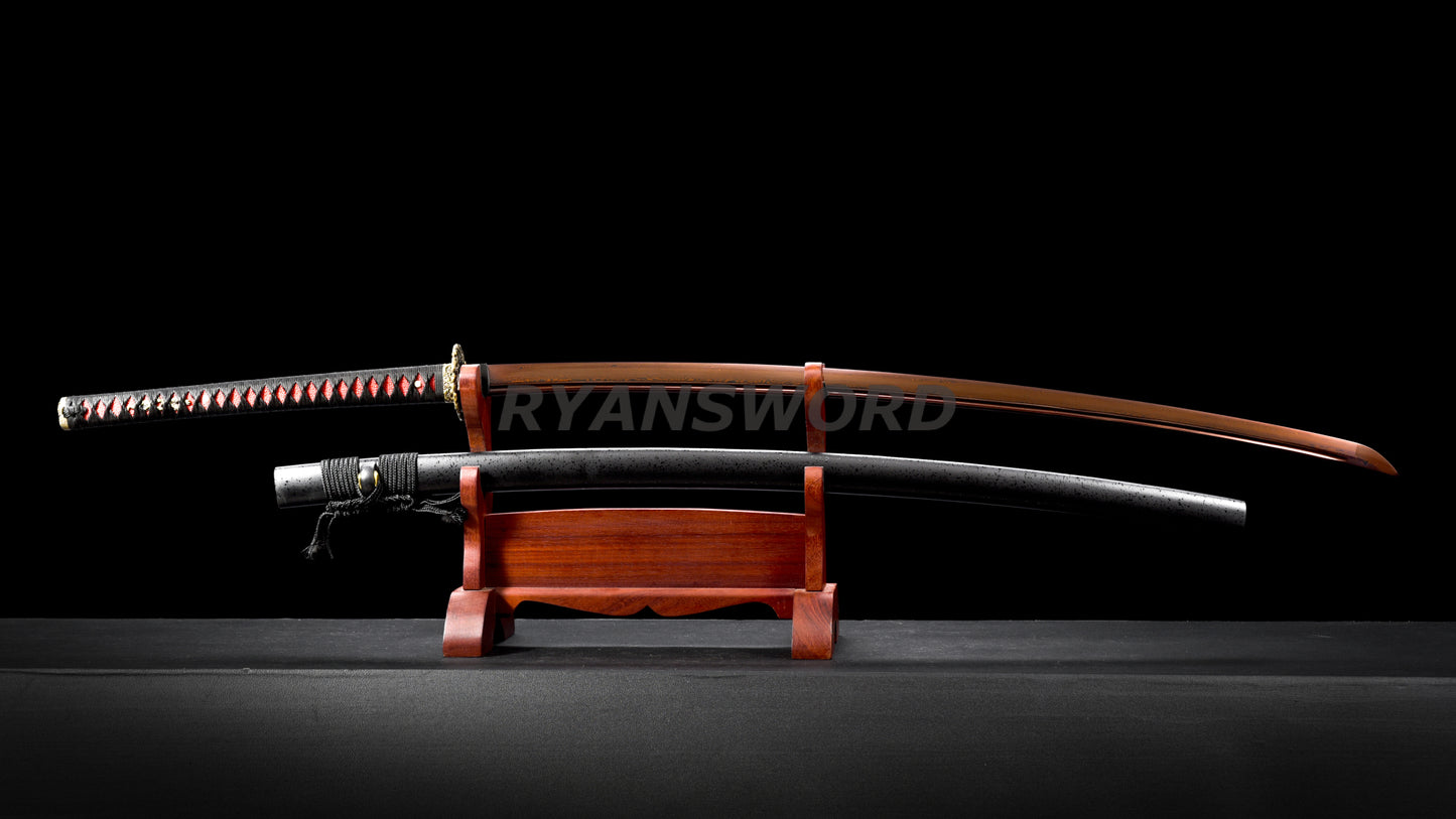 53"Folded Steel Nodachi Japanese Long Sword Reddish Black Blade