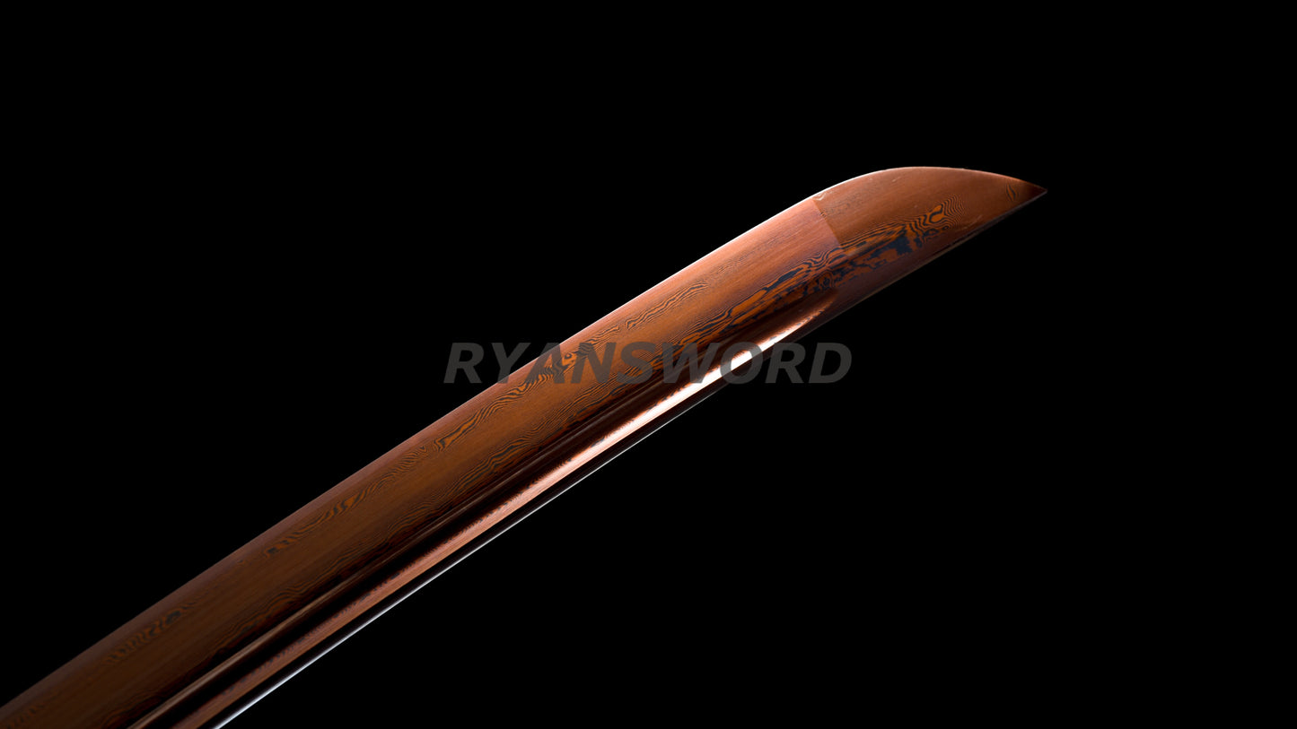 53"Folded Steel Nodachi Japanese Long Sword Reddish Black Blade