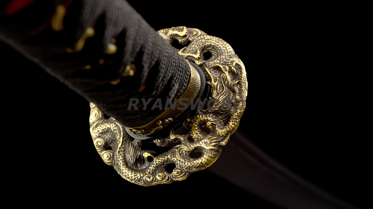 53"Folded Steel Nodachi Japanese Long Sword Reddish Black Blade