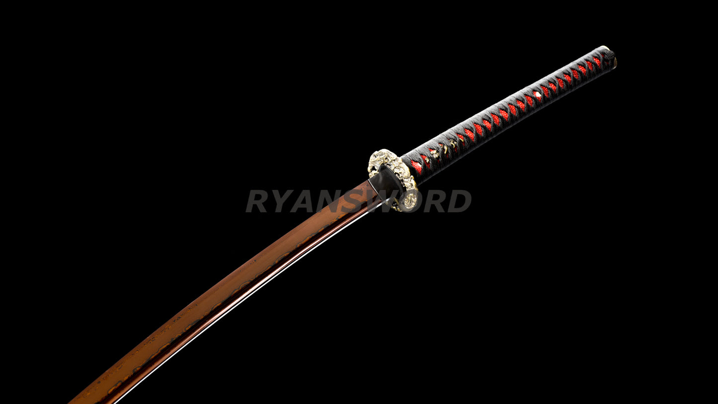 53"Folded Steel Nodachi Japanese Long Sword Reddish Black Blade