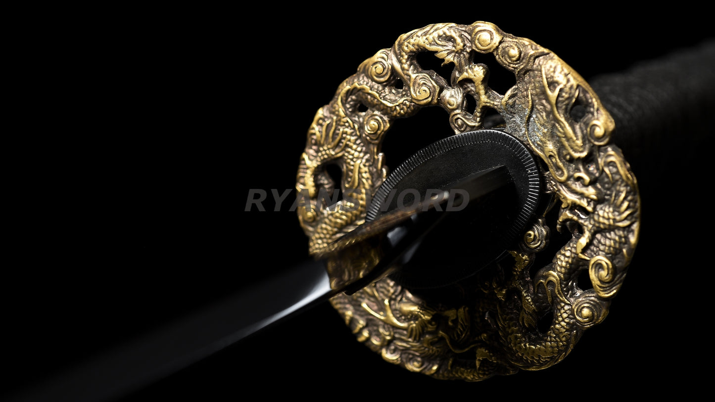 53"Folded Steel Nodachi Japanese Long Sword Reddish Black Blade