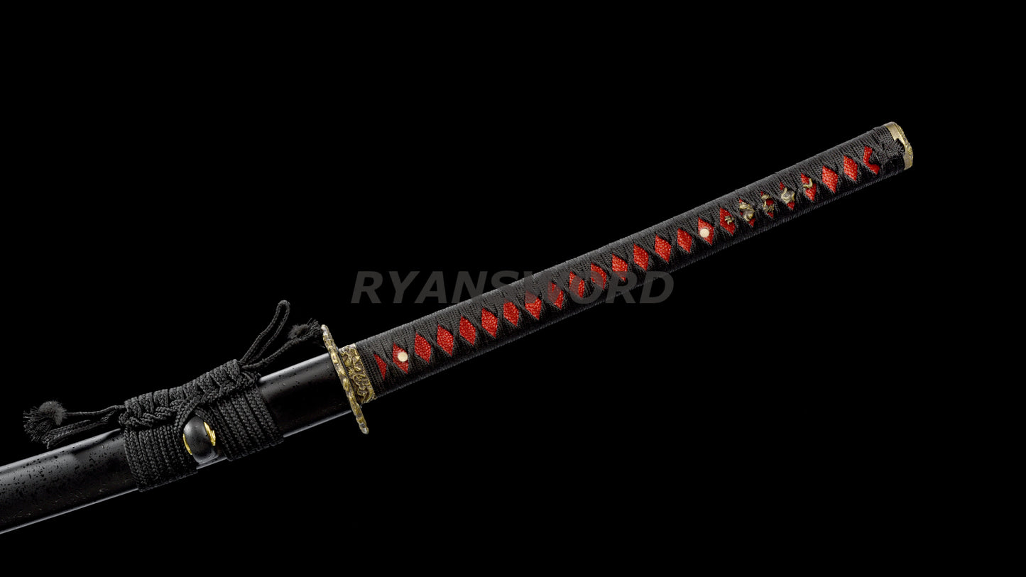 53"Folded Steel Nodachi Japanese Long Sword Reddish Black Blade