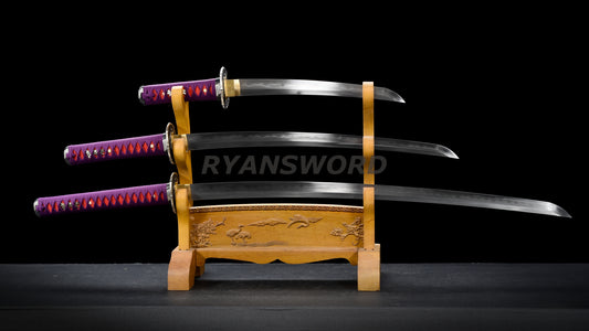 Japanese Sword Set Katana+Wakizashi+Tanto Honsanmai Clay Tempered Full Rayskin Saya