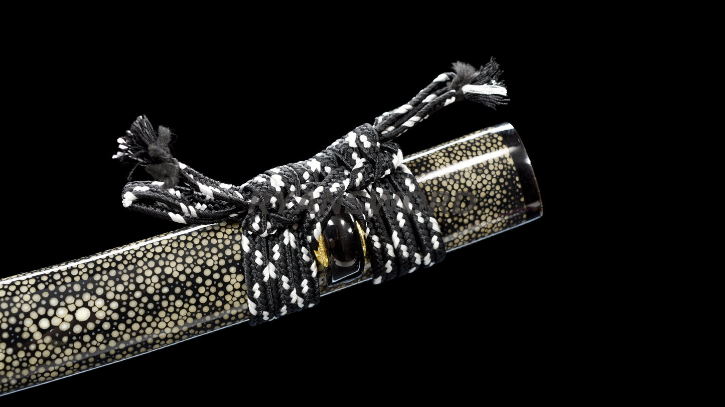 Japanese Sword Set Katana+Wakizashi+Tanto Honsanmai Clay Tempered Full Rayskin Saya