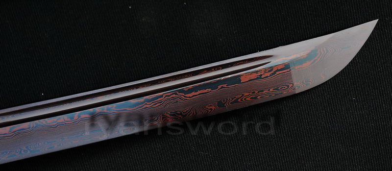 Damascus Blade with Red Folded Pattern Japanese samurai katana sword full tang