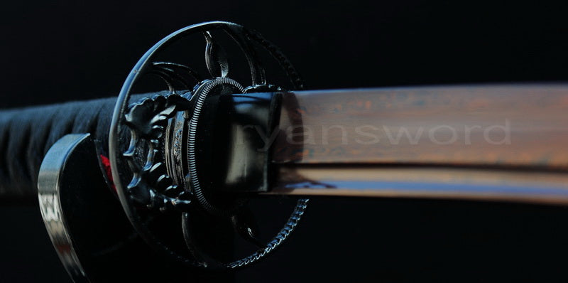 Damascus Blade with Red Folded Pattern Japanese samurai katana sword full tang