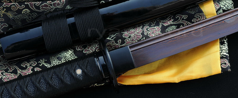Damascus Blade with Red Folded Pattern Japanese samurai katana sword full tang