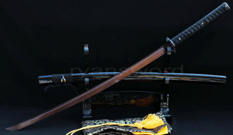 Damascus Blade with Red Folded Pattern Japanese samurai katana sword full tang