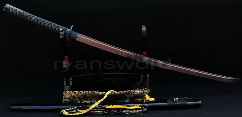 Damascus Blade with Red Folded Pattern Japanese samurai katana sword full tang