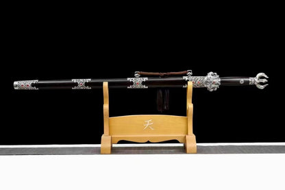 Chinese top quality silver plated fitting Sword folded pattern steel real hamon handcraft for collection