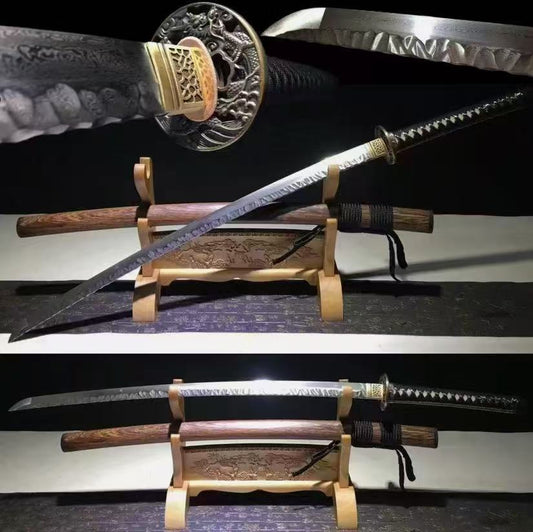 Folded Steel Full Tang Japanese samurai sword Handmade forged blade dragon