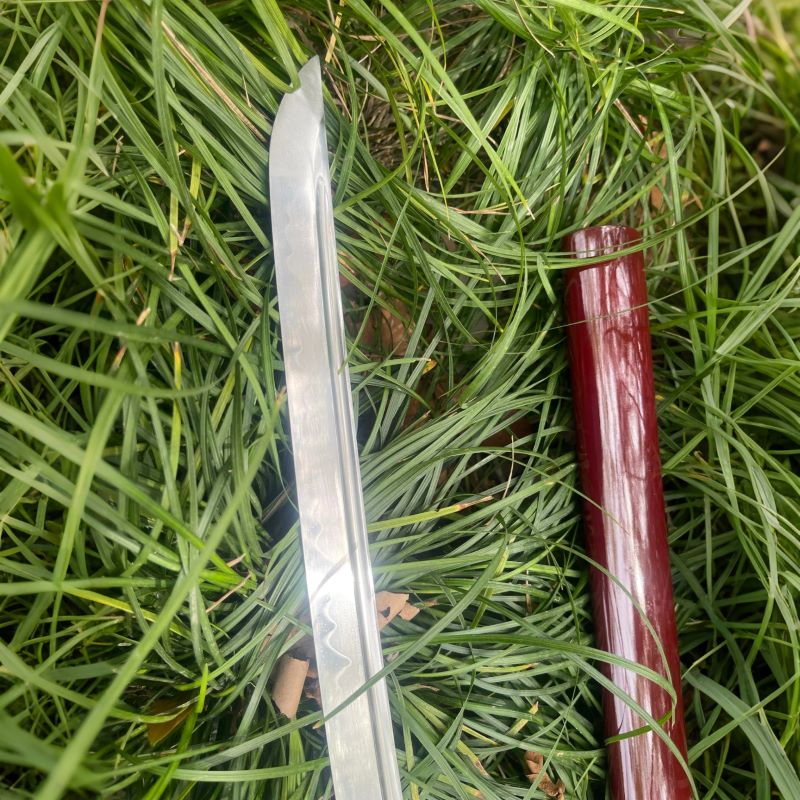 Folded & Clay-Tempered 1095 Steel Katana with Wine-Red Saya