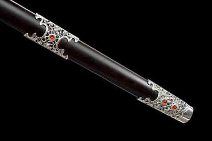 Chinese top quality silver plated fitting Sword folded pattern steel real hamon handcraft for collection