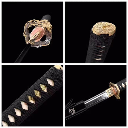 Authentic Katana swords full tang dragon tsuba T10 steel clay tempered