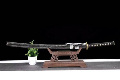 Authentic Katana swords full tang full wrapped rayskin saya T10 steel clay tempered