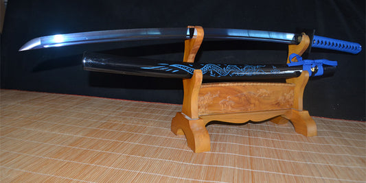 Dragon Style lover Damascus Blade with Red-Blue Folded Pattern