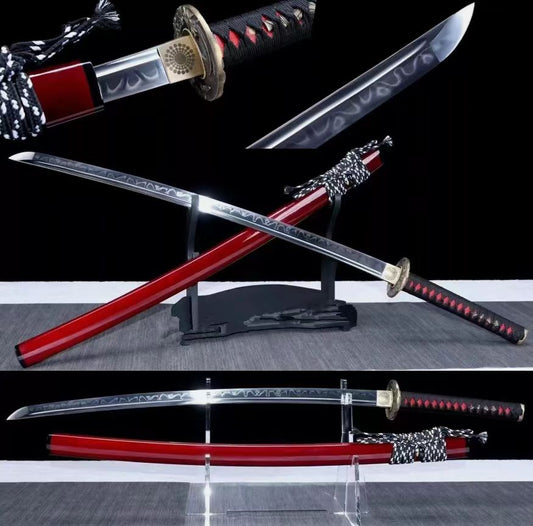 Authentic Katana swords full tang T10 steel Hitatsura clay tempered sharp battle ready can cut tree