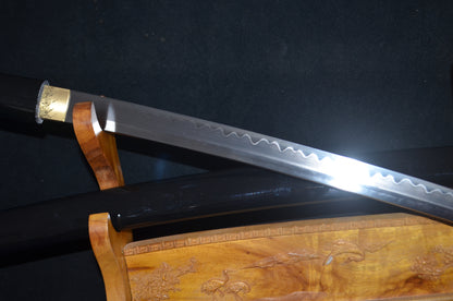 Full Tang Samurai Japanese Black Shirasaya Katana Sword clay tempered battle ready