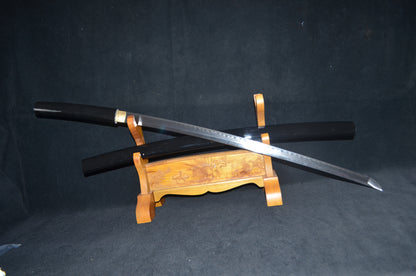 Full Tang Samurai Japanese Black Shirasaya Katana Sword clay tempered battle ready