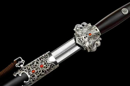 Chinese top quality silver plated fitting Sword folded pattern steel real hamon handcraft for collection
