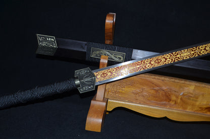 Chinese Sword Han Jian Handmade Red Damascus Folded Steel Blade Full Tang Sharp Collection
