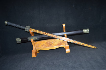 Chinese Sword Han Jian Handmade Red Damascus Folded Steel Blade Full Tang Sharp Collection