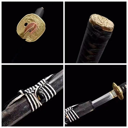 Authentic Katana swords full tang full wrapped rayskin saya T10 steel clay tempered