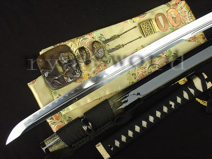 Katana 1095 High Carbon Steel silver plated tsuba full tang sharp battle ready blade