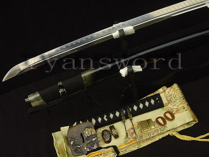 Katana 1095 High Carbon Steel silver plated tsuba full tang sharp battle ready blade