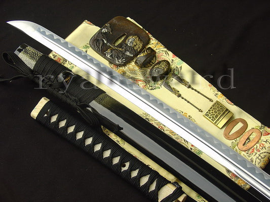 Katana 1095 High Carbon Steel silver plated tsuba full tang sharp battle ready blade