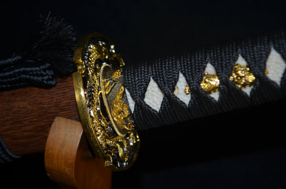 1095 high carbon Steel hamon Katana Japanese samurai sword dragon tsuba