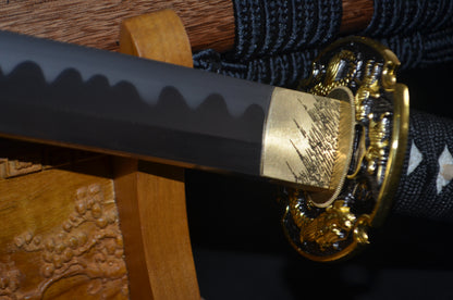 1095 high carbon Steel hamon Katana Japanese samurai sword dragon tsuba