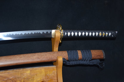 1095 high carbon Steel hamon Katana Japanese samurai sword dragon tsuba