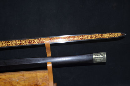 Chinese Sword Han Jian Handmade Red Damascus Folded Steel Blade Full Tang Sharp Collection