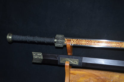 Chinese Sword Han Jian Handmade Red Damascus Folded Steel Blade Full Tang Sharp Collection