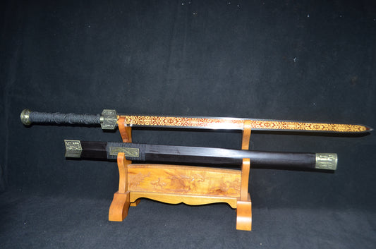 Chinese Sword Han Jian Handmade Red Damascus Folded Steel Blade Full Tang Sharp Collection