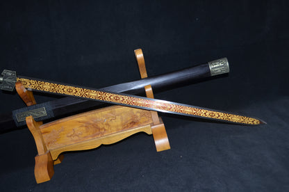 Chinese Sword Han Jian Handmade Red Damascus Folded Steel Blade Full Tang Sharp Collection