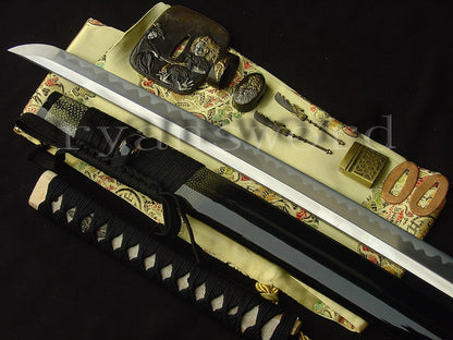 katana 1095 high carbon Steel copper Tsuba hamon real rayskin saya full tang