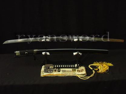 katana 1095 high carbon Steel copper Tsuba hamon real rayskin saya full tang