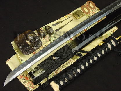 katana 1095 high carbon Steel copper Tsuba hamon real rayskin saya full tang