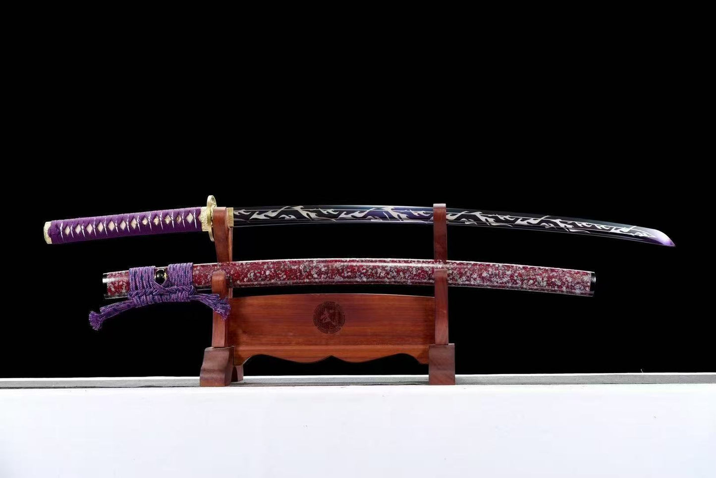Authentic japanese samurai katana sword full tang T10 steel purple blade
