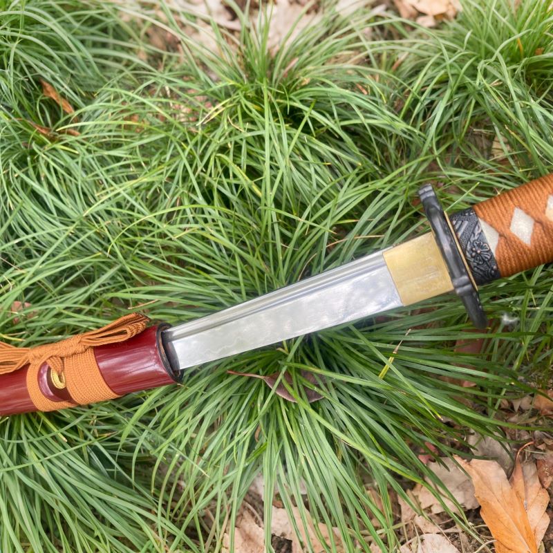 Folded & Clay-Tempered 1095 Steel Katana with Wine-Red Saya