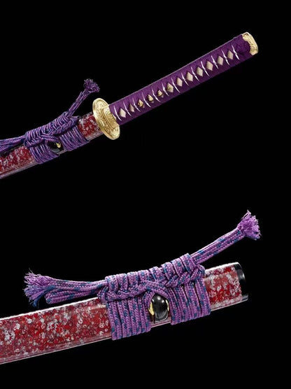 Authentic japanese samurai katana sword full tang T10 steel purple blade