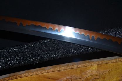 Hand Forged Honsanmai Clay Tempered Japanese Katana Samurai Sword Rayskin saya