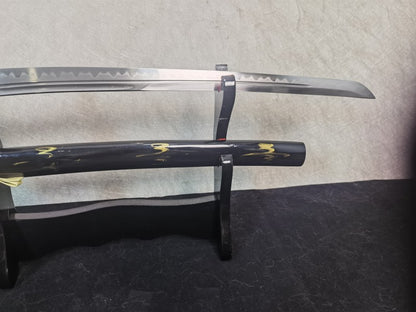 Lightning Vein Wakizashi — Damascus Folded Steel, Unokubi-Zukuri